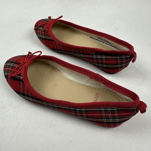 J. Crew Crewcuts Toddler Girls Sz 10c Red Tartan Plaid Ballet Flats Slip On Bow - Picture 7 of 11